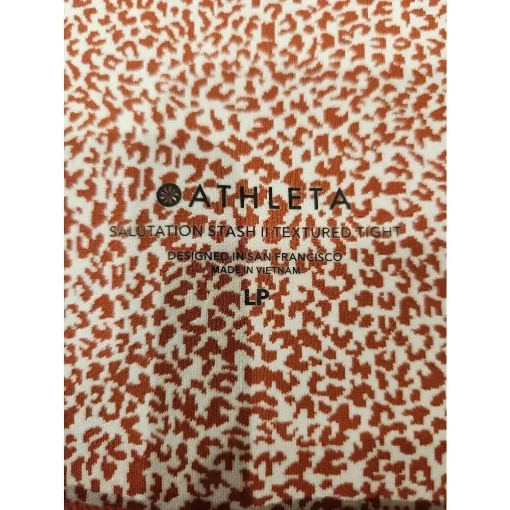 Athleta Salutation Stash II Textured Tights Red Cheetah Print. Size Large Petite - Picture 3 of 8